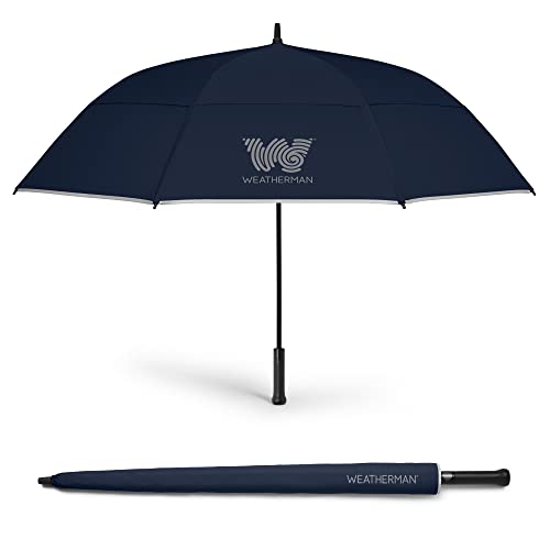 Weatherman Umbrella - Golf Umbrella - Windproof Sports Umbrella Resists Up to 55 MPH Winds - Available in 2 Sizes and 5 Colors (Navy, 68 inch)