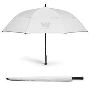 weatherman umbrella - golf umbrella - windproof sports umbrella resists up to 55 mph winds - available in 2 sizes (62 inch, white)