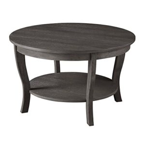 convenience concepts american heritage round coffee table with shelf, wirebrush dark gray