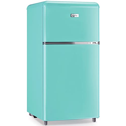 WANAI Compact Refrigerator 3.2 Cu.Ft Classic Retro Refrigerator 2 Door Mini Refrigerator Adjustable Remove Glass Shelves Refrigerator Suitable for Dorm Garage and Office