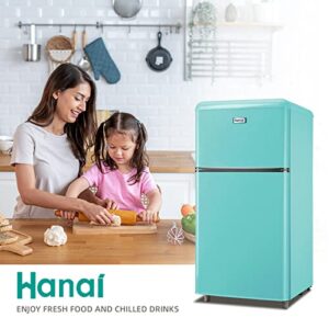 WANAI Compact Refrigerator 3.2 Cu.Ft Classic Retro Refrigerator 2 Door Mini Refrigerator Adjustable Remove Glass Shelves Refrigerator Suitable for Dorm Garage and Office