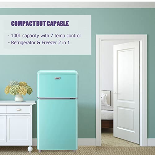 WANAI Compact Refrigerator 3.2 Cu.Ft Classic Retro Refrigerator 2 Door Mini Refrigerator Adjustable Remove Glass Shelves Refrigerator Suitable for Dorm Garage and Office