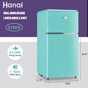 WANAI Compact Refrigerator 3.2 Cu.Ft Classic Retro Refrigerator 2 Door Mini Refrigerator Adjustable Remove Glass Shelves Refrigerator Suitable for Dorm Garage and Office