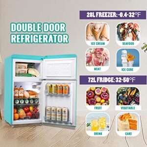 WANAI Compact Refrigerator 3.2 Cu.Ft Classic Retro Refrigerator 2 Door Mini Refrigerator Adjustable Remove Glass Shelves Refrigerator Suitable for Dorm Garage and Office