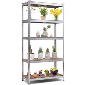 goflame 5-tier storage shelving rack, height adjustable shelves heavy duty with steel frame, display rack for books, clothes 36"x 16"x 72”, silver