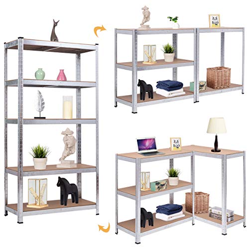 GOFLAME 5-Tier Storage Shelving Rack, Height Adjustable Shelves Heavy Duty with Steel Frame, Display Rack for Books, Clothes 36"x 16"x 72”, Silver