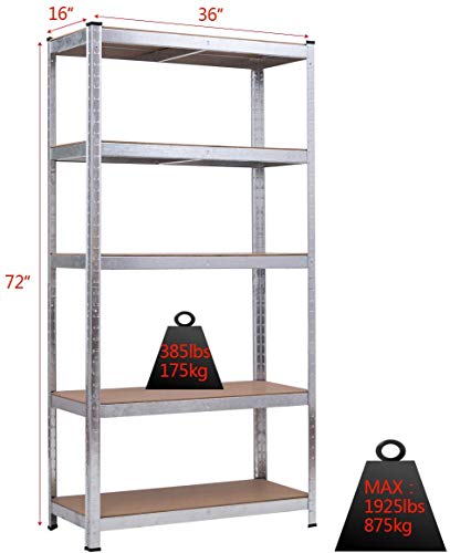 GOFLAME 5-Tier Storage Shelving Rack, Height Adjustable Shelves Heavy Duty with Steel Frame, Display Rack for Books, Clothes 36"x 16"x 72”, Silver