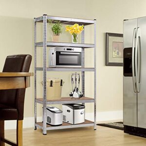 GOFLAME 5-Tier Storage Shelving Rack, Height Adjustable Shelves Heavy Duty with Steel Frame, Display Rack for Books, Clothes 36"x 16"x 72”, Silver
