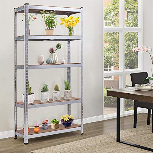 GOFLAME 5-Tier Storage Shelving Rack, Height Adjustable Shelves Heavy Duty with Steel Frame, Display Rack for Books, Clothes 36"x 16"x 72”, Silver