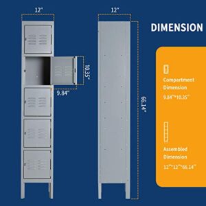 INTERGREAT Metal Locker for School Office Gym Metal Storage Locker Cabinet for Employees Students Steel Locker 5 Tier with 5 Door Gray