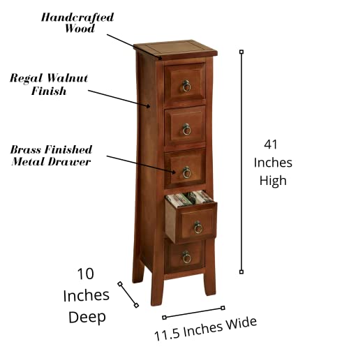 Touch of Class Pesaro II Storage Cabinet Regal Walnut Five Drawer - Made of Wood - Narrow, Vertical - Elegant Furniture for Bedroom, Living Room, Office - Functional Furnishing