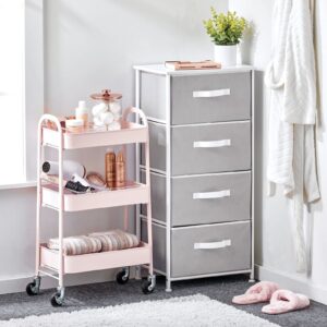 mDesign Metal 3-Tier Rolling Utility Storage Carts - Organizer Trolley for Bathroom, Kitchen, Laundry, Office, and Kids Rooms - Heavy Duty Caddy with 4 Caster Wheels - Light Pink