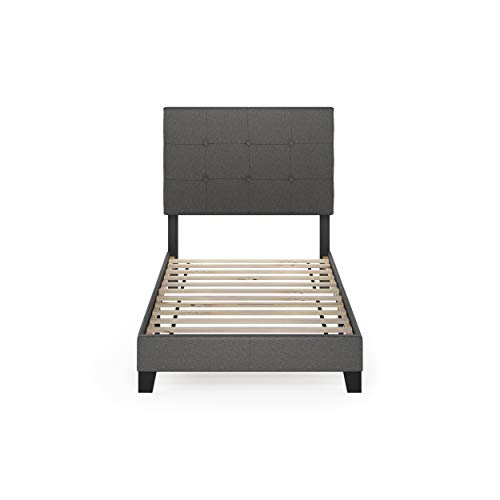 Furinno Laval Button Tufted Upholstered Platform Bed Frame, Twin, Stone