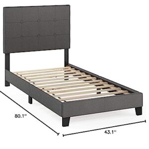 Furinno Laval Button Tufted Upholstered Platform Bed Frame, Twin, Stone