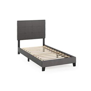 Furinno Laval Button Tufted Upholstered Platform Bed Frame, Twin, Stone