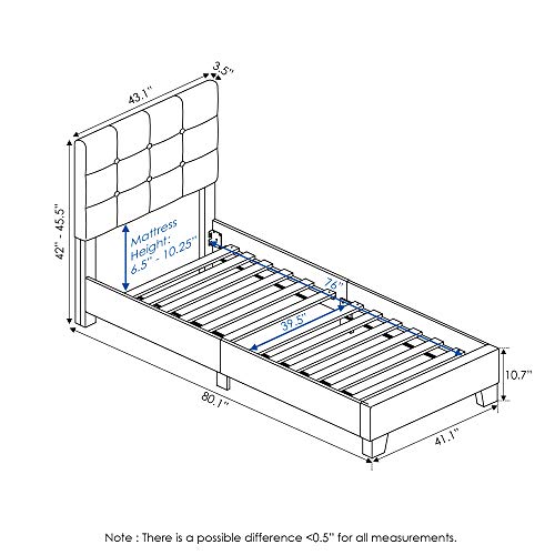 Furinno Laval Button Tufted Upholstered Platform Bed Frame, Twin, Stone