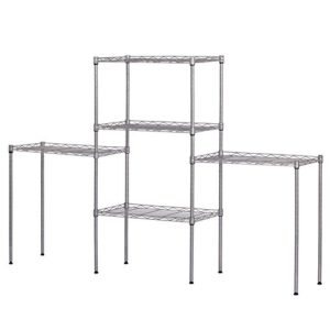 Tenozek 5-Shelf Shelving Storage Unit Metal Shelf Organizer Wire Rack Storage Unit Steel Storage Rack for Kitchen Bathroom Bedroom Office (Silver)