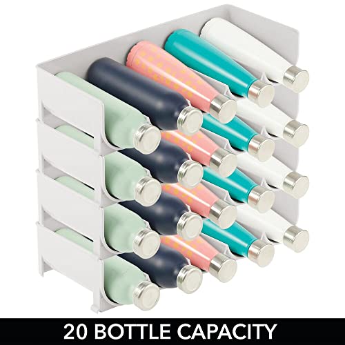 mDesign Plastic Free-Standing Water Bottle and Wine Rack Storage Organizer for Kitchen Countertops, Table Top, Pantry, Fridge - Stackable - Holds 20 Bottles, 4 Pack - Light Gray