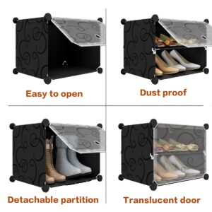 KOUSI 6 x 8-Tier Shoe Rack Shoe Tower Storage Cabinet Shoe Organizer Storage Organizer Modular Shoe Cabinet with Doors, Black