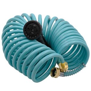 AUTOMAN EVA Recoil Garden Hose 25ft - Includes 7 Pattern Spray Nozzle,Curly Water Hose 25 Foot,Watering Hose Coil,Retractable,Corrosion Resistant Garden Coil Hose.