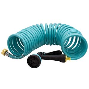 AUTOMAN EVA Recoil Garden Hose 25ft - Includes 7 Pattern Spray Nozzle,Curly Water Hose 25 Foot,Watering Hose Coil,Retractable,Corrosion Resistant Garden Coil Hose.