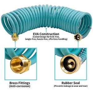 AUTOMAN EVA Recoil Garden Hose 25ft - Includes 7 Pattern Spray Nozzle,Curly Water Hose 25 Foot,Watering Hose Coil,Retractable,Corrosion Resistant Garden Coil Hose.