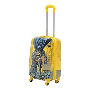 ful dc comics batman 21 inch kids rolling luggage, hardshell carry on suitcase with wheels, yellow