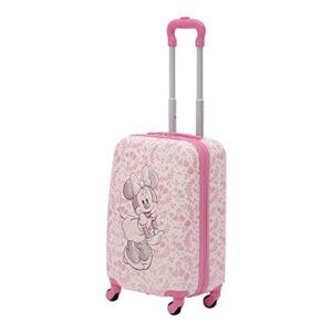 ful disney minnie mouse 21 inch kids rolling luggage, hardshell carry on suitcase with wheels, pink - floral