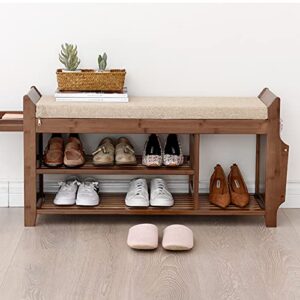 zlelouy shoe bench shoe rack boot organizer with baskets drawers for hallway entryway 2-tier bamboo cushion storage shelf