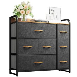 yitahome dresser with 7 drawers - fabric storage tower, organizer unit for bedroom, living room, hallway, closets & nursery - sturdy steel frame, wooden top & easy pull fabric bins
