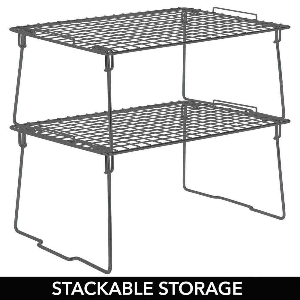 mDesign Modern Stackable Metal Closet, Cabinet, Countertop Organizer Storage Shelves for Bedrooms, Bathrooms, Entryways, Hallways - Durable Steel, Non-Skid Feet - 4 Pack - Graphite Gray