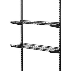 rubbermaid 2024658 large upright utility shed storage unit shelving kit system with two 25 pound capacity storage shelves and installation hardware