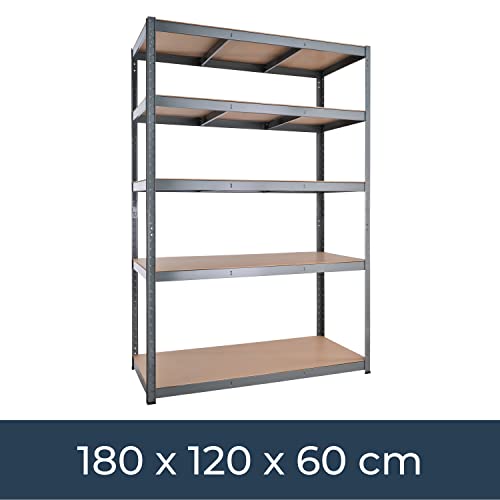 180cm x 120cm x 60cm, Black 5 Tier (175KG Per Shelf), 875KG Capacity Extra Deep Garage Shed Racking Storage Shelving Unit, 5 Year Warranty…