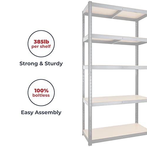 180cm x 120cm x 60cm, Black 5 Tier (175KG Per Shelf), 875KG Capacity Extra Deep Garage Shed Racking Storage Shelving Unit, 5 Year Warranty…