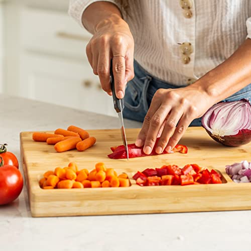 SMIRLY Large bamboo Cutting Board for Kitchen: Extra Large Bamboo Cutting Board with Juice Groove & Compartments, Wooden Cutting Boards for Kitchen, Butcher Block Cutting Board Wood