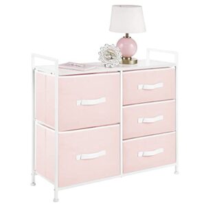 mdesign 30.03" high steel frame/wood top storage dresser furniture unit with 5 removable fabric drawers - tall bureau organizer for bedroom, living room, closet - jane collection - pink/white