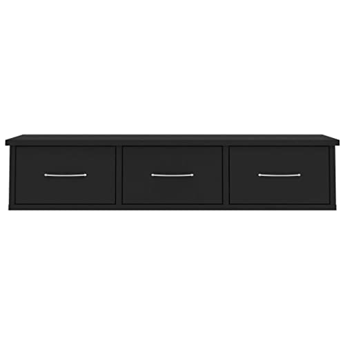 vidaXL Wall Cabinet, Floating Cabinet with 3 Drawers, Display Shelf, Wall Mounted Stand for Book DVD Photo Frame Trophy Display, Modern, Black