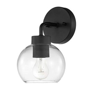 globe electric 44431 bangor 1-light outdoor wall sconce, matte black, clear glass shade