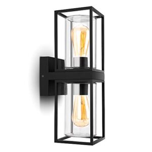 lutec flair 5288804012 up and down outdoor wall sconce, modern black porch light fixtures, exterior light fixtures wall mount light with clear glass, waterproof wall lantern for for garage, doorway