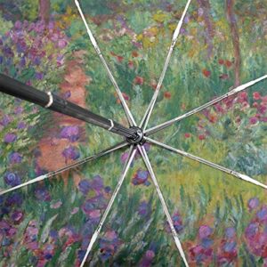Auto Open Close Umbrella, Iris Garden At Giverny Monet Folding Travel Umbrellas for Rain and Sun