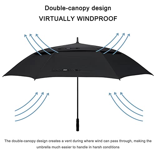 G4Free 72 Inch Huge Large Oversize Golf Umbrella Automatic Open Double Canopy Vented Windproof Stick Umbrellas, 6 Ft Heavy Duty Outdoor Doorman Umbrella Family Umbrella(Black)