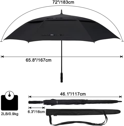 G4Free 72 Inch Huge Large Oversize Golf Umbrella Automatic Open Double Canopy Vented Windproof Stick Umbrellas, 6 Ft Heavy Duty Outdoor Doorman Umbrella Family Umbrella(Black)