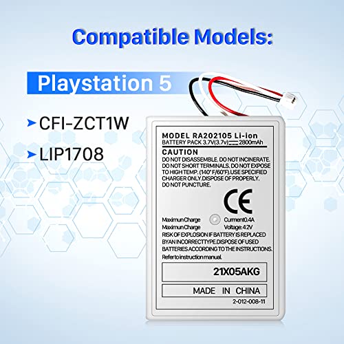 PS5 Controller Battery, [2800mAh] High Capacity Replacement New 0 Cycle Li-ion Battery for Sony Playstation 5 Dualsense Controller CFI-ZCT1 W B U Replace PS5 LIP1708 Battery Pack with Tool Kit