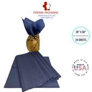 Navy Blue Tissue Paper Squares, Bulk 24 Sheets, Premium Gift Wrap and Art Supplies for Birthdays, Holidays, or Presents by Feronia packaging, Large 20 Inch x 30 Inch