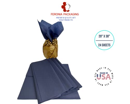 Navy Blue Tissue Paper Squares, Bulk 24 Sheets, Premium Gift Wrap and Art Supplies for Birthdays, Holidays, or Presents by Feronia packaging, Large 20 Inch x 30 Inch