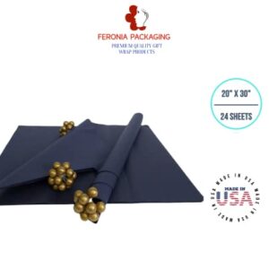 Navy Blue Tissue Paper Squares, Bulk 24 Sheets, Premium Gift Wrap and Art Supplies for Birthdays, Holidays, or Presents by Feronia packaging, Large 20 Inch x 30 Inch