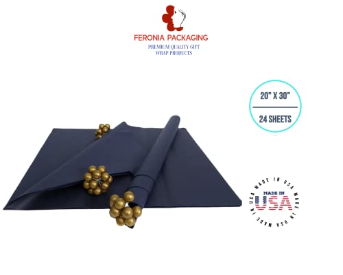 Navy Blue Tissue Paper Squares, Bulk 24 Sheets, Premium Gift Wrap and Art Supplies for Birthdays, Holidays, or Presents by Feronia packaging, Large 20 Inch x 30 Inch