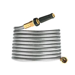 rosy earth expandable metal garden hose 75 ft - 304 stainless steel water hose 75 ft - heavy duty non kinking flexible garden hose, no bite