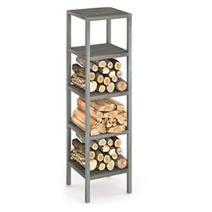 interbuild real wood holger 5 tier storage shelving tower, acacia wood, 53" x 15" x 15" - dusk grey