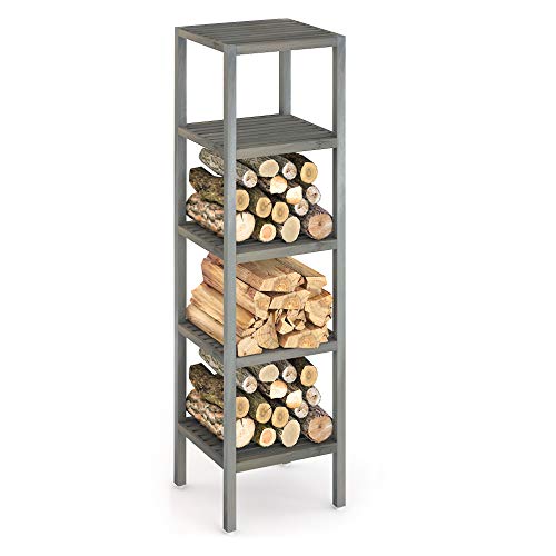 INTERBUILD REAL WOOD Holger 5 Tier Storage Shelving Tower, Acacia Wood, 53" x 15" x 15" - Dusk Grey